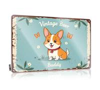 FZFN Letrero de bar para decoración del hogar, diseño vintage de Beer Buddy: A Whimsical Corgi Adventure, letrero de lata con reglas de bar (20 x 30 cm)