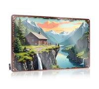 FZFN Letrero de estaño con texto en inglés "Room For Bedroom Mountain Retreat: A Serene Cabin Amidst Nature'S Majesty" - Letrero de metal vintage divertido para bar en casa (20 x 30 cm)