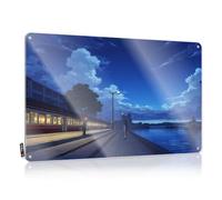 FZFN Letrero de estaño para decoración de habitación, diseño de tren de noche junto al mar, decoración de estilo retro para playa (30 x 40 cm)