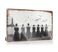 FZFN Letrero de estaño para decoración de pared vintage | Siluetas de mujeres con vestidos viendo pájaros volar sobre el agua, accesorio elegante para decoración del hogar rancho (20 x 30 cm)