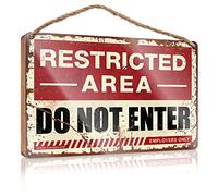 FZFN Letrero de madera con texto en inglés "Restricted Area Do Not Entre" para el porche delantero Standi (20 x 30 cm)