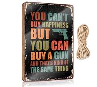 FZFN Letrero de madera con texto en inglés "You Can'T Buy Happiness But You Can Buy A Gun" para el hogar, porche delantero, granja, letrero colgante para puerta (23 x 35 cm)