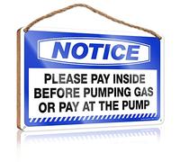 FZFN Letrero de madera para pared de baño con texto en inglés "Notice Please Pay Inside Before Pumping Gas or Pay At The Pump" (23 x 35 cm)