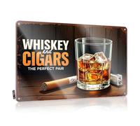 FZFN Letrero de metal vintage con texto en inglés "Whisky and Cigars: A Timeless Pairing For Relaxation", letreros antiguos de metal para beber (20 x 30 cm)