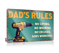 FZFN Letrero de pared rústico divertido para decoración de pared, letrero de metal rústico simple para cueva de hombre, regalo de vacaciones, taladro personalizado Dewalt: Reglas de papá para el