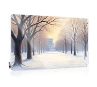 FZFN Letrero decorativo de estaño personalizado, reutilizable, resistente a la decoloración, un paisaje invernal sereno con árboles cubiertos de nieve que conducen a un edificio lejano. Para el hogar
