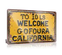 FZFN Letrero para piscina y decoración al aire libre, color amarillo oxidado con texto en inglés "Welcomes Visitors To California", divertido letrero decorativo de estaño para puerta de dormitorio (30