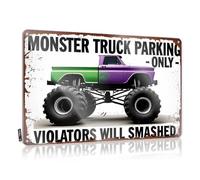 FZFN Letreros de pared divertidos para decoración de oficina y trabajo, diseño de Monster Truck Parking Only: Violators Will Be Smashed! Arte de pared rústico, fácil de colgar para campamento (20 x 30