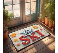 FZFN Man Cave Accessories - Tapetes de cocina lavables | Aventura nevada: esquiar a través de hojas de otoño, puerta divertida, antideslizante, absorbente, para uso diario de adultos (50 x 80 cm)