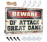 FZFN Plaques Gaming - Decoración de pared vintage | Beware Of Attack Great Dane - Baño suave para decoración del hogar, bar, hogar (20 x 30 cm)