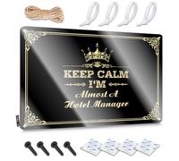 FZFN Póster vintage de Man Cave Stuff, decoración de bar para patio trasero con texto en inglés «Keep Calm I'm Almost A Hotel Manager» | Arte rústico de pared (20 x 30 cm)
