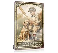 FZFN Regalos para decoración del hogar, humor, arte de pared genial, con texto en inglés "Just A Boy Who Loves Baseball and Dogs" (30 x 40 cm)