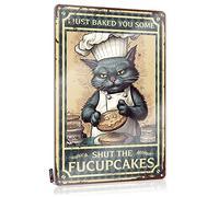 FZFN Space Accessories - Arte de pared de metal hecho a mano, diseño de gato gatito con texto en inglés "I Just Baked You Some Cakes", listo para colgar para acampar (20 x 30 cm)