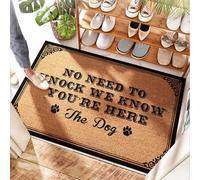 FZFN Sunshine - Felpudo rústico con texto en inglés «Welcome No Need To Knock, We Know You're Here», para balcón, puerta exterior para puerta delantera/cocina de fresa, bienvenida personalizada y