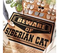 FZFN Tapete de entrada de alto tráfico - Cuidado con el gato siberiano Buffalo Check | Alfombrillas de porche para puerta delantera exterior para poner capas en el porche delantero - Fresa y trapo