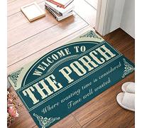 FZFN Tapete de piso con texto en inglés "Welcome To The Porch", con texto en inglés "Welcome To The Porch", divertido tapete lavable para exteriores, para sala de estar o dormitorio (40 x 60 cm)