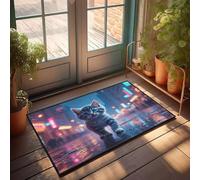 FZFN Tapete de plástico para cocina al aire libre, diseño de gatito camina en una calle lluviosa, decoración de habitación indie, duradero, lavable, lavable, matemáticas, 40 x 60 cm