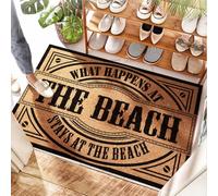 FZFN Tapete grande de espuma frontal para porche de cocina, lo que sucede en la playa se queda en la playa, bienvenida/fibra de coco personalizada, alfombrillas de invierno al aire libre para puerta