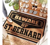 FZFN Tapete náutico para puerta - Beware Of St.bernard | Zona de tráfico al aire libre redonda/alto tráfico - Alfombra de fibra de coco para puerta delantera, lavable a máquina y garabatos, entrada