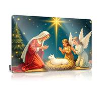 FZFN Un belén con María, José y un ángel adorando al bebé Jesús. Accesorios para colgar en el baño exterior | Accesorio divertido hecho a mano para decoración de pared de metal vintage (20 x 30 cm)