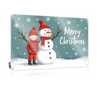 FZFN Un niño con ropa roja se coloca junto a un muñeco de nieve en un día nevado. Regalos decorativos, arte decorativo de pared de área blanda antigua (20 x 30 cm)