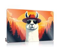 FZFN Una llama con gafas de sol y un sombrero se coloca frente a un colorido letrero de puesta de sol para decoración de casa de lago, decoración de pared de alta calidad (30 x 40 cm)