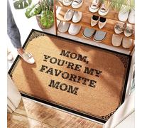 FZFN Welcome Indoor - Felpudo de fibra de coco con texto en inglés "Mom,you're My Favorite Mom" - Water Hog & Baseball / puerta trasera - Alfombrilla antideslizante para ducha (40 x 60 cm)