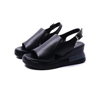 FZHGHJT Sandalias ortopédicas de verano, sandalias casuales de tacón alto con plataforma de boca de pez para mujer, sandalias de cuña de cuero suave (negro), talla 37 EU