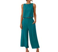 FZKun Conjunto De Lino Para Mujeres - Conjuntos De Verano A Juego Con Crop Top Y Pantalón Tank Top Conjunto Ancho Con Bolsillos Chándal Para Vacaciones En La Playa (3XL,Verde1)