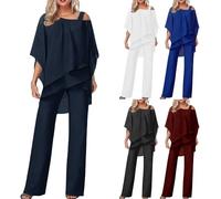 FZKun Conjunto de traje de dos piezas para mujer de talla grande - Elegante traje de pantalón para invitada de boda - 2 piezas de traje formal de gasa - Manga de murciélago - Múltiples colores, XXL