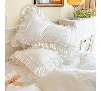 FZKun - Funda de almohada de estilo shabby chic con volantes de encaje - Funda de cojín vintage de algodón con cierre de solapa - Estilo rústico francés (1 pieza, 50 x 76 cm, blanco)