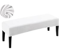 FZKun Funda para banco de comedor con parte inferior elástica, funda de cojín de terciopelo elástico, lavable, extraíble, rectangular, protector de asiento para comedor, cocina, sala de estar (blanco)