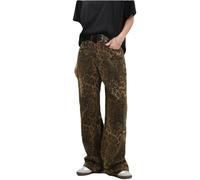 FZKun Jeans De Leopardo Y2K Para Mujeres Y Hombres - Pantalones De Carga Vintage Unisex Baggy Estampado De Leopardo Pierna Recta Denim Con Bolsillos Ropa Urbana Informal (L,#1)