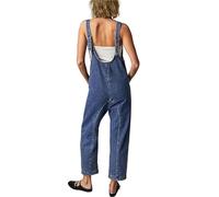 FZKun Peto Vaquero Para Mujer - Informal Escote En V Corte Holgado Tirantes Ajustables Pantalones Vaqueros Con Bolsillos Mono Cargo Con Piernas Rectas Tirantes Rompers (XL,Armada)