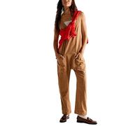 FZKun Peto Vaquero Para Mujer - Informal Escote En V Corte Holgado Tirantes Ajustables Pantalones Vaqueros Con Bolsillos Mono Cargo Con Piernas Rectas Tirantes Rompers (L,Caqui)