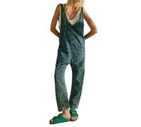 FZKun Peto Vaquero Para Mujer - Informal Escote En V Corte Holgado Tirantes Ajustables Pantalones Vaqueros Con Bolsillos Mono Cargo Con Piernas Rectas Tirantes Rompers (M,Gris)