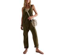 FZKun Peto Vaquero Para Mujer - Informal Escote En V Corte Holgado Tirantes Ajustables Pantalones Vaqueros Con Bolsillos Mono Cargo Con Piernas Rectas Tirantes Rompers (M,Verde)
