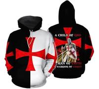 FZKun Sudadera con capucha para hombre, diseño de caballeros templarios en 3D, para Navidad, Halloween, otoño, invierno, con cordón, N.º 8, M