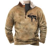 FZKun Sudaderas de caza de ciervos de camuflaje para hombre, 1/4 con cremallera, manga larga, casual, cuello sherpa, vintage, abrigos, # 2, XXL