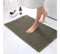 FZKun Tapete de baño de gofre, absorbente, antideslizante, con borlas, textura de color sólido, para baño, pasillo, lavandería, entrada, al lado de la bañera, lavable a máquina (50 x 80 cm, verde)