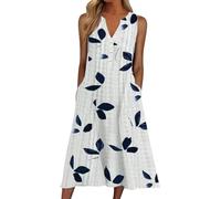 Vestido Maxi De Tirantes Floral Para Mujer - Vestido De Verano Casual Boho Sin Mangas Con Botones Cuello En V Suelto Corte En A Vestido De Sol Con Bolsillos (3XL,#1)