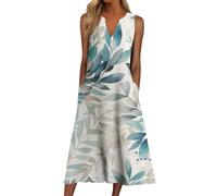 FZKun Vestido Maxi De Tirantes Floral Para Mujer - Vestido De Verano Casual Boho Sin Mangas Con Botones Cuello En V Suelto Corte En A Vestido De Sol Con Bolsillos (3XL,#3)