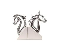 FZL02068LM Extremos del Libro Sujetalibros de cerámica con Forma de Cabeza de Caballo, Ideal for Decorar el hogar y la Oficina, Ideal for estanterías de Escritorio. Sujetalibros(Silver)