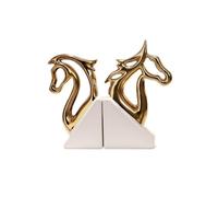 FZL02068LM Extremos del Libro Sujetalibros de cerámica con Forma de Cabeza de Caballo, Ideal for Decorar el hogar y la Oficina, Ideal for estanterías de Escritorio. Sujetalibros(Gold)