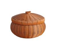 FZL02068LM Frutero Cesta de frutas ratán con tapa, cestas almacenamiento decorativas for mesa, pan cocina Versátil(Pequeño)