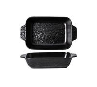 FZL02068LM Fuente para Horno Plato Creativo de Piedra for microondas, Plato de Doble Oreja, Plato de cerámica for Horno eléctrico doméstico, tazón for Hornear Plato Horno(Negro,28cm)