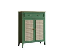 FZL02068LM Independiente Zapatero de ratán Estilo Vintage de 4 Niveles con Puertas, estantes Ajustables y Zapatero de Madera con cajones. Organizador