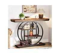 FZL02068LM Largo Mesa Consola, Mesa de Entrada con Base Circular, mesas con estantes de Almacenamiento for Sala de Estar Almacenamiento(Rustic Brown)