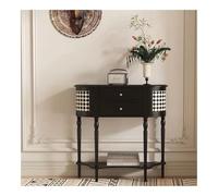 FZL02068LM Mesa consola larga de media luna para entrada, mesa de sofá estrecha detrás del sofá con 2 cajones para sala de estar, mesa de pasillo negra para entrada de almacenamiento (pequeña)