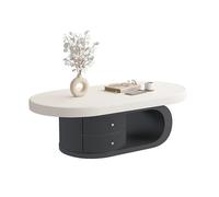 FZL02068LM Side Table Mesa de Centro Vintage Ovalada Madera Maciza for Sala Estar, diseño Que Ahorra Espacio for hogares pequeños Multiusos(Blanco,100cm)